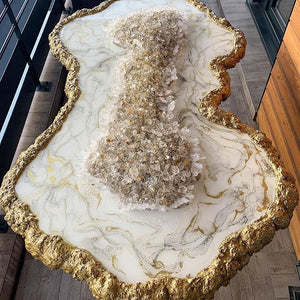 WHITE MARBLE AND GEODE TABLE