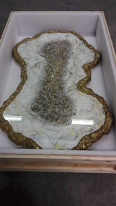 WHITE MARBLE AND GEODE TABLE