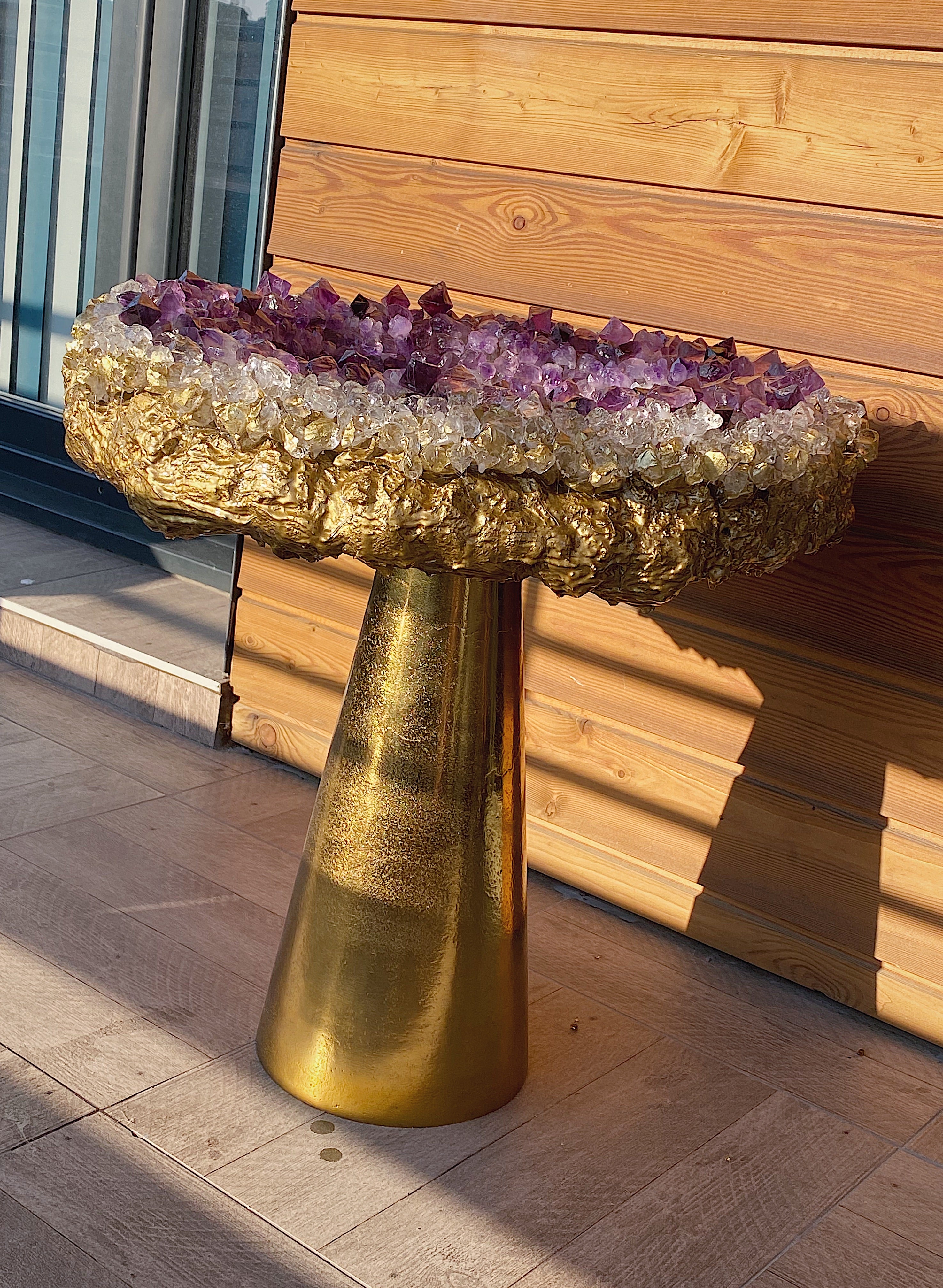 Amethysts geode brass table